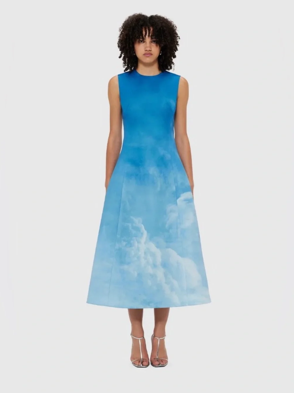 LEO LIN Cleo Blue Sky White Cloud Print Ombré Watercolor Midi Dress AU6/US2 NWOT